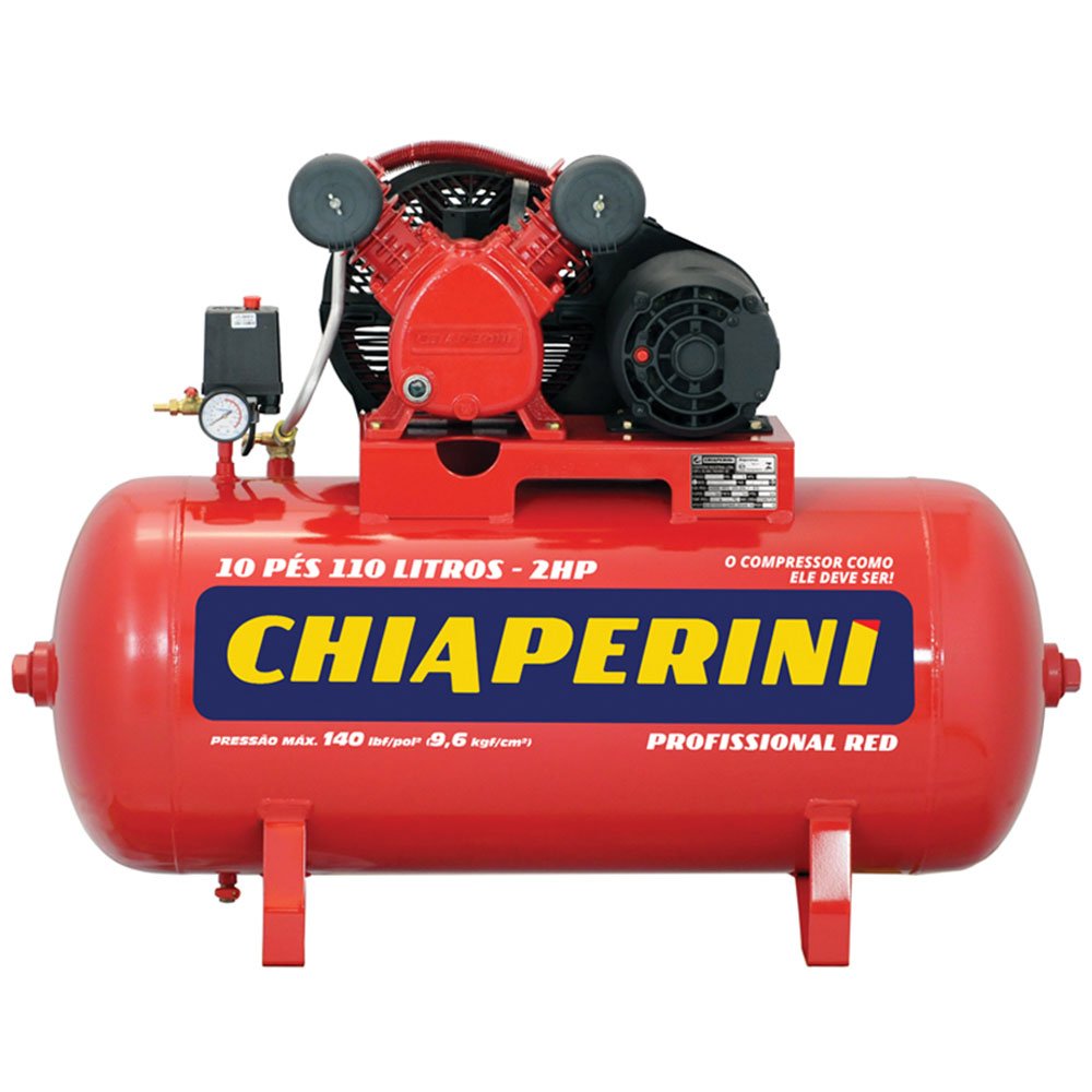 1643229176128 Compressor de Ar Média Pressão 10 Pés 140PSI 2HP 110L 220/380V - Trifásico CHIAPERINI-19751 - Imagem 1