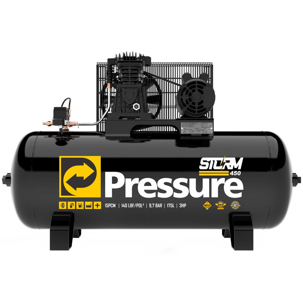 1645727374948 Compressor de Ar Storm 450 175L 3HP 15 PCM 140 PSI para Ferramentas Pneumáticas 110/220V Monofásico PRESSURE-8975703012 - Imagem 1