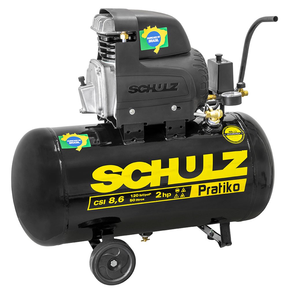 1661436895031 Compressor de Ar Pistão Pratiko CSI 50L 8,6 Pés 2CV com Rodas 110V SCHULZ-915.042 - Imagem 1