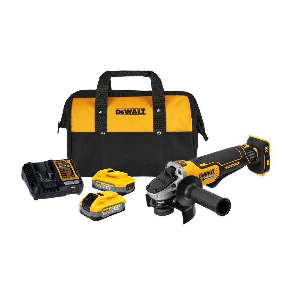 1706549800412 Esmerilhadeira Angular 4-1/2 - 5 Pol. Brushless 20v MAX com 2 Baterias 5Ah Carregador Bivolt e Bolsa DEWALT-DCG413H2-BR - Imagem 1