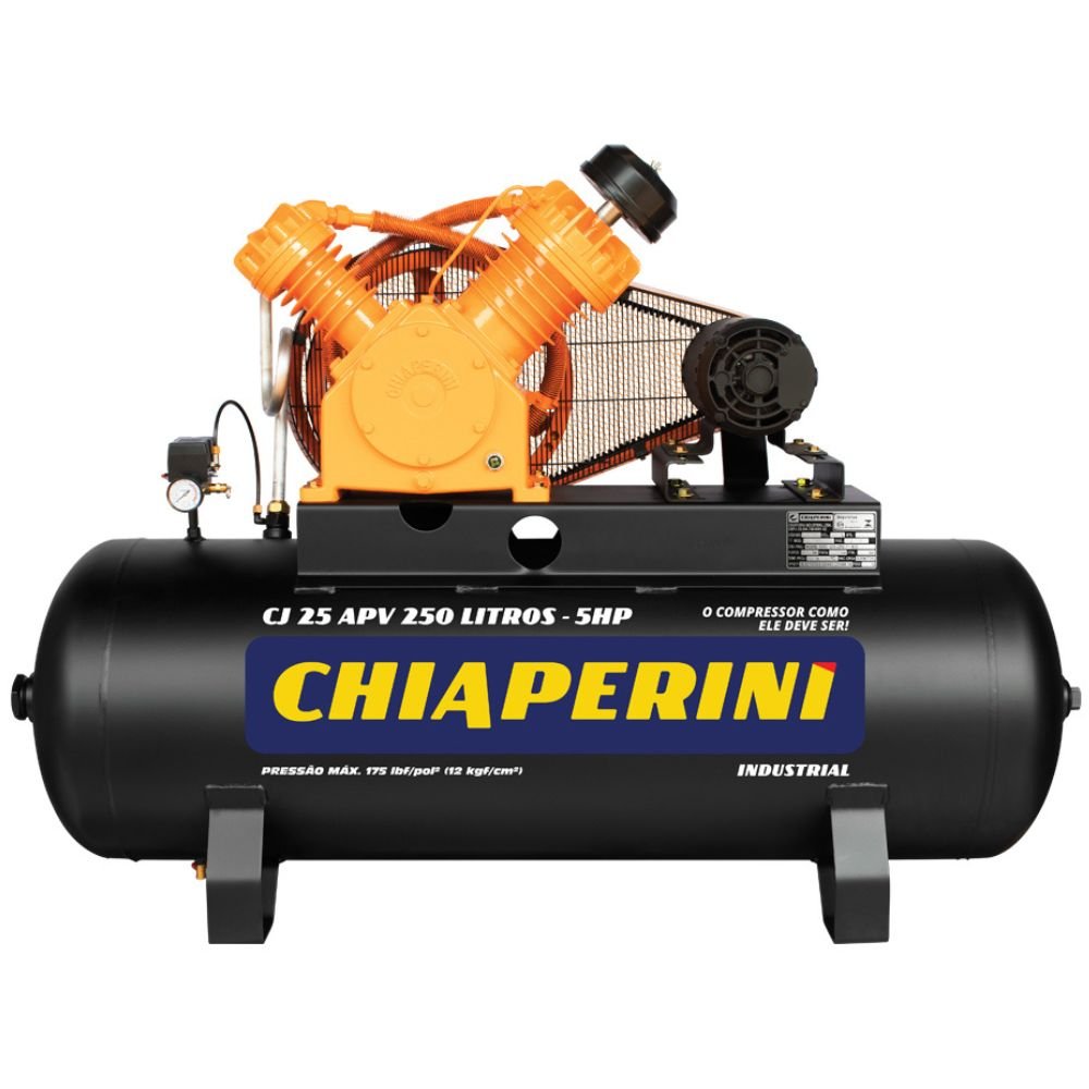 1709644282013 Compressor de Ar Industrial 25 Pés 250L 5HP 220/380V - Trifásico CHIAPERINI-CJ25APV250L - Imagem 1
