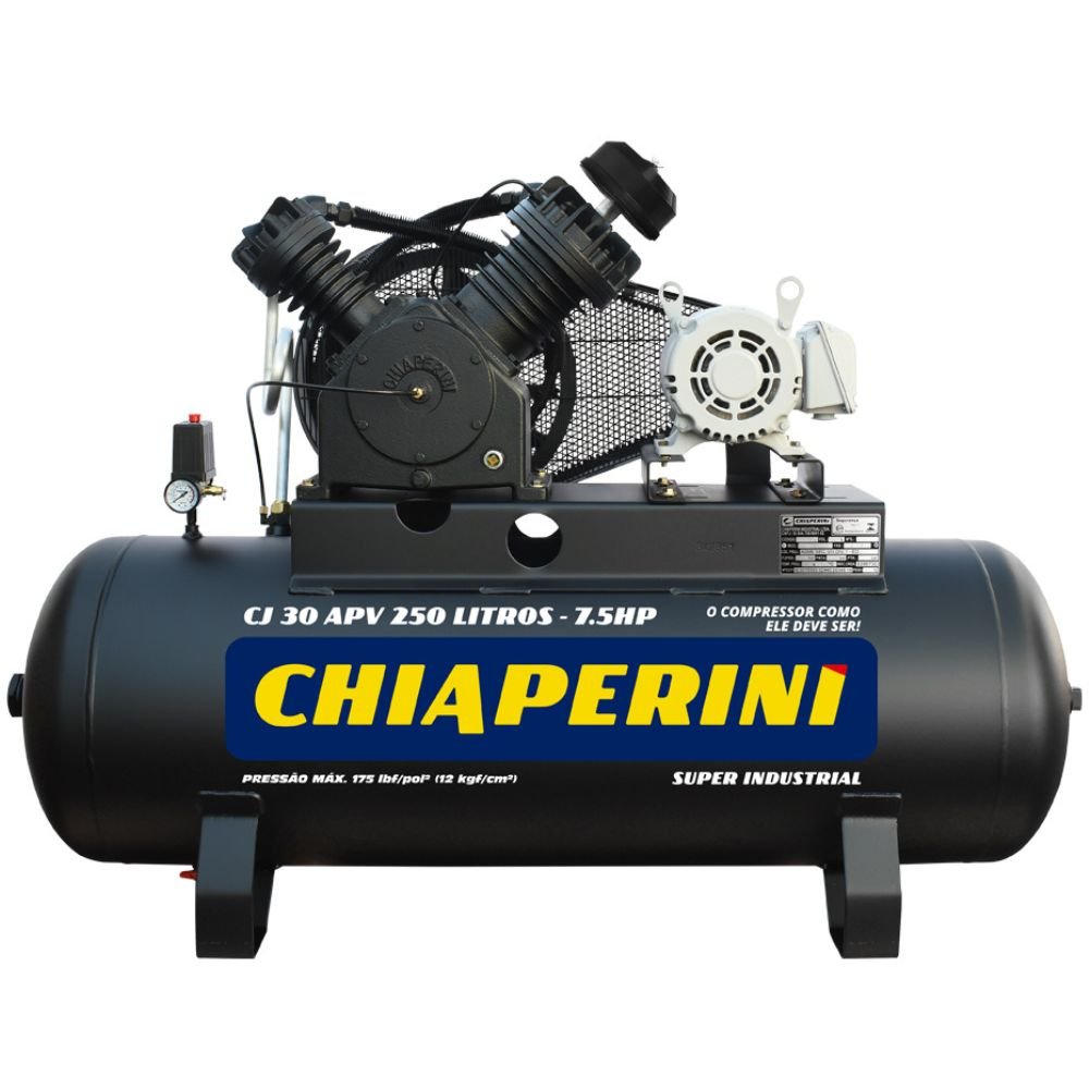 1709644465426 Compressor de Ar Alta Pressão CJ 30 Pés 250L 7.5CV 380 Volts Trifásico CHIAPERINI-00702 - Imagem 1