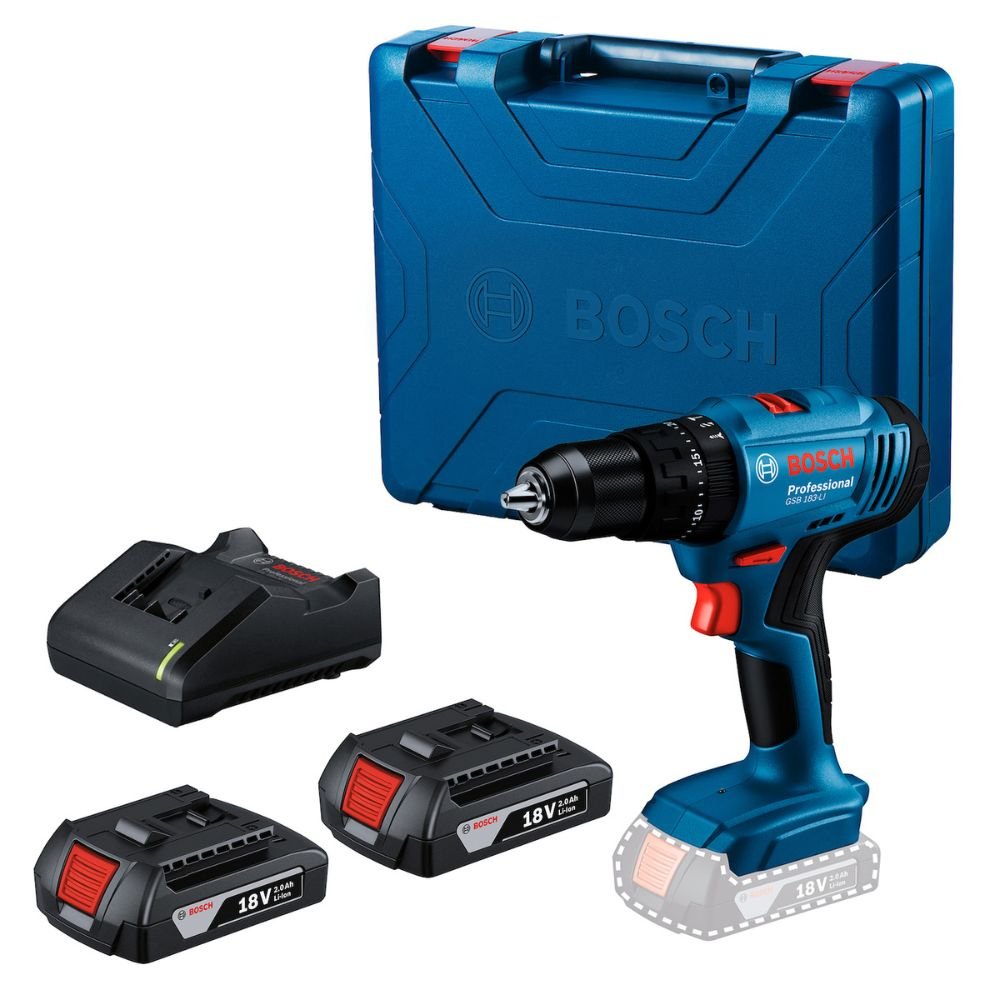 1727892048130 Parafusadeira e Furadeira de Impacto 1/2 Pol 18V com 2 Baterias 2,0Ah Carregador Bivolt e Maleta GSB 183-LI BOSCH-06019K91E2-000 - Imagem 1