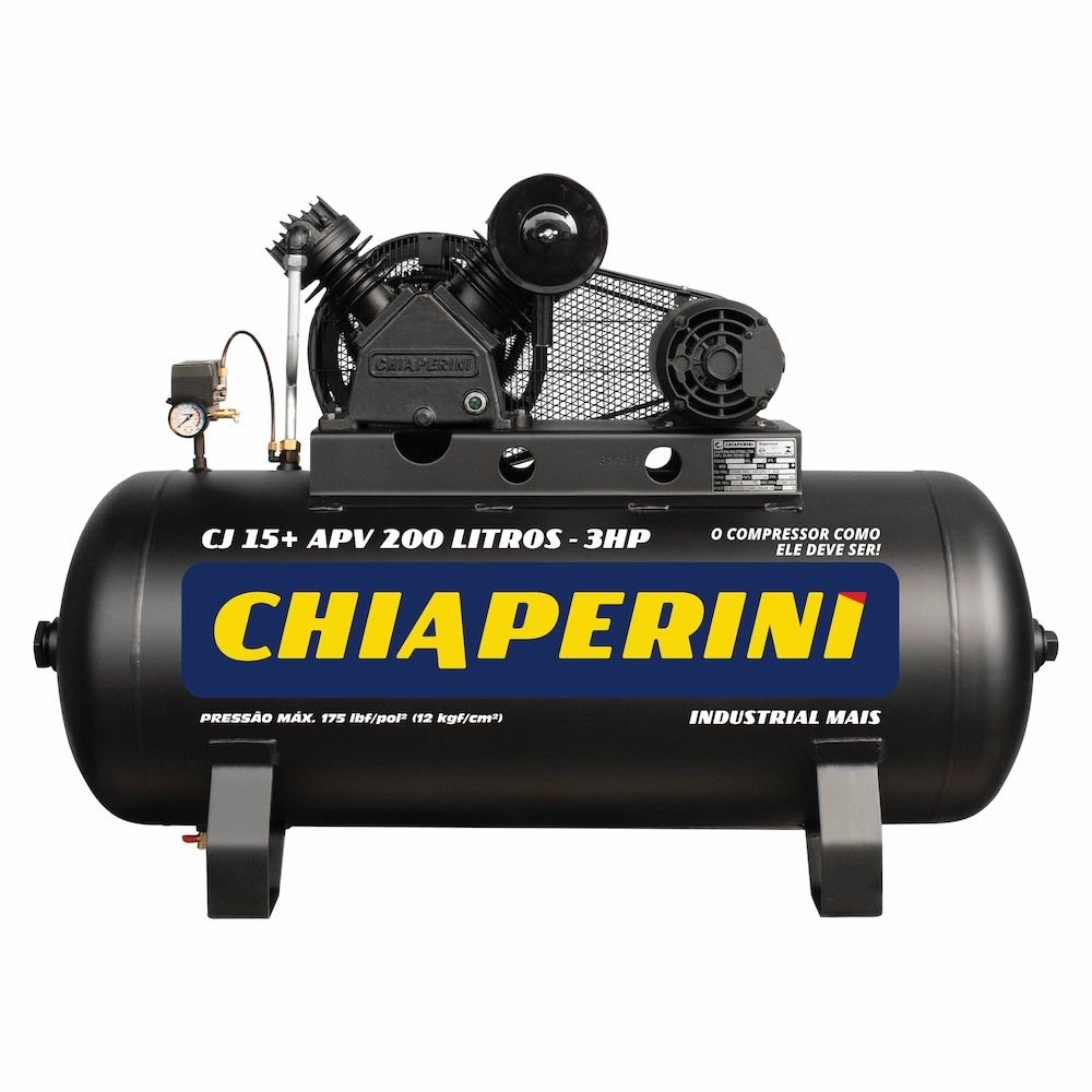 1732826842828 Compressor de Ar Industrial 15 Pés 200L 175 PSI 3HP Monofásico Linha Profissional Chiaperini-15+200L/MONO - Imagem 1