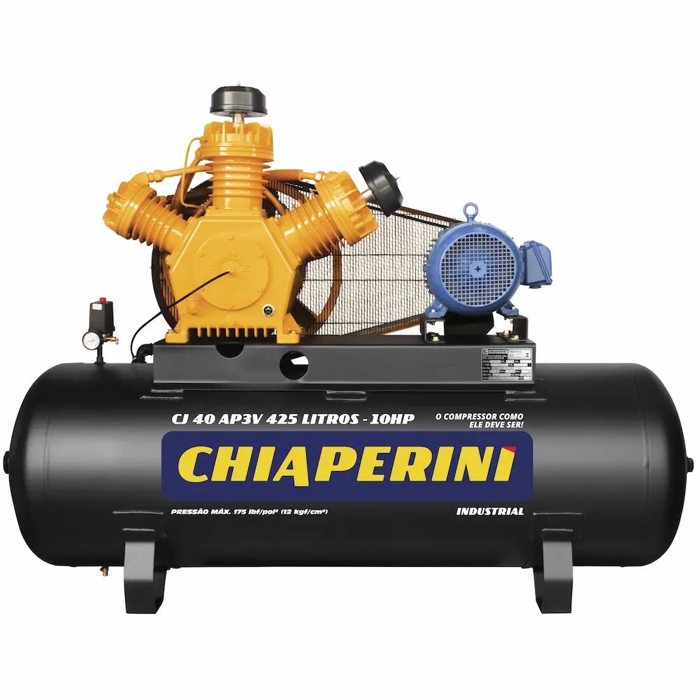 1732883645349 Compressor de Ar 40 Pés 425L 10HP Trifásico Motor Blindado Chiaperini-4CJ40AP3V425L - Imagem 1
