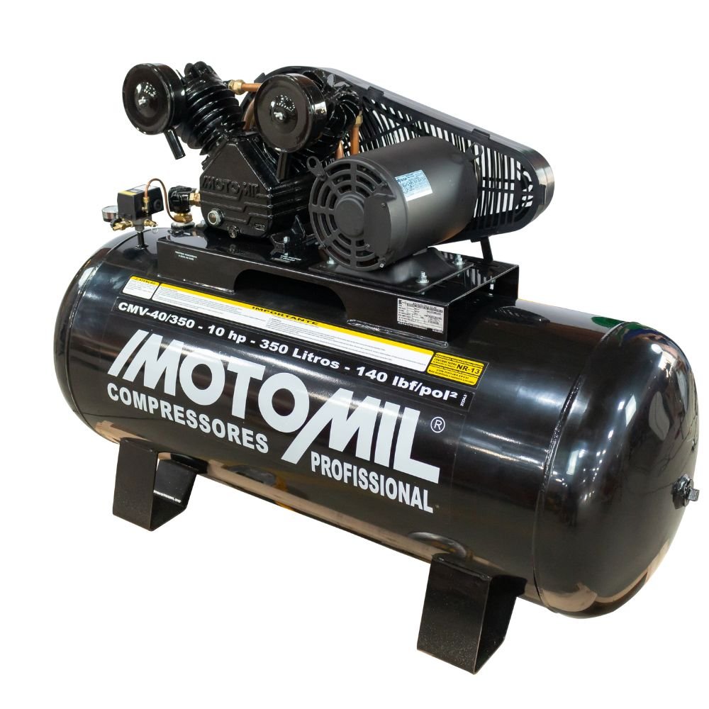 1733404386783 Compressor de Ar 40 Pés 350L 10HP 220/380V Trifásico MOTOMIL-CMV-40/350 - Imagem 1