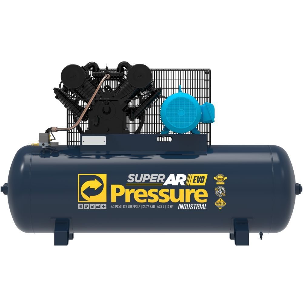 1761046088069 Compressor de Ar 10HP 40 Pés 425 Litros 220/380V Trifásico Super Ar Evo PRESSURE-8975701372 - Imagem 1