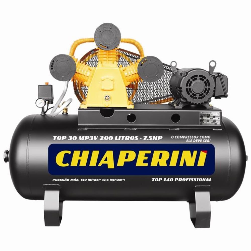 1779211864848 (1) Compressor de Ar 30 Pés 7,5HP 200L 220/380V Trifásico CHIAPERINI-TOP30MPV200LT - Imagem 1