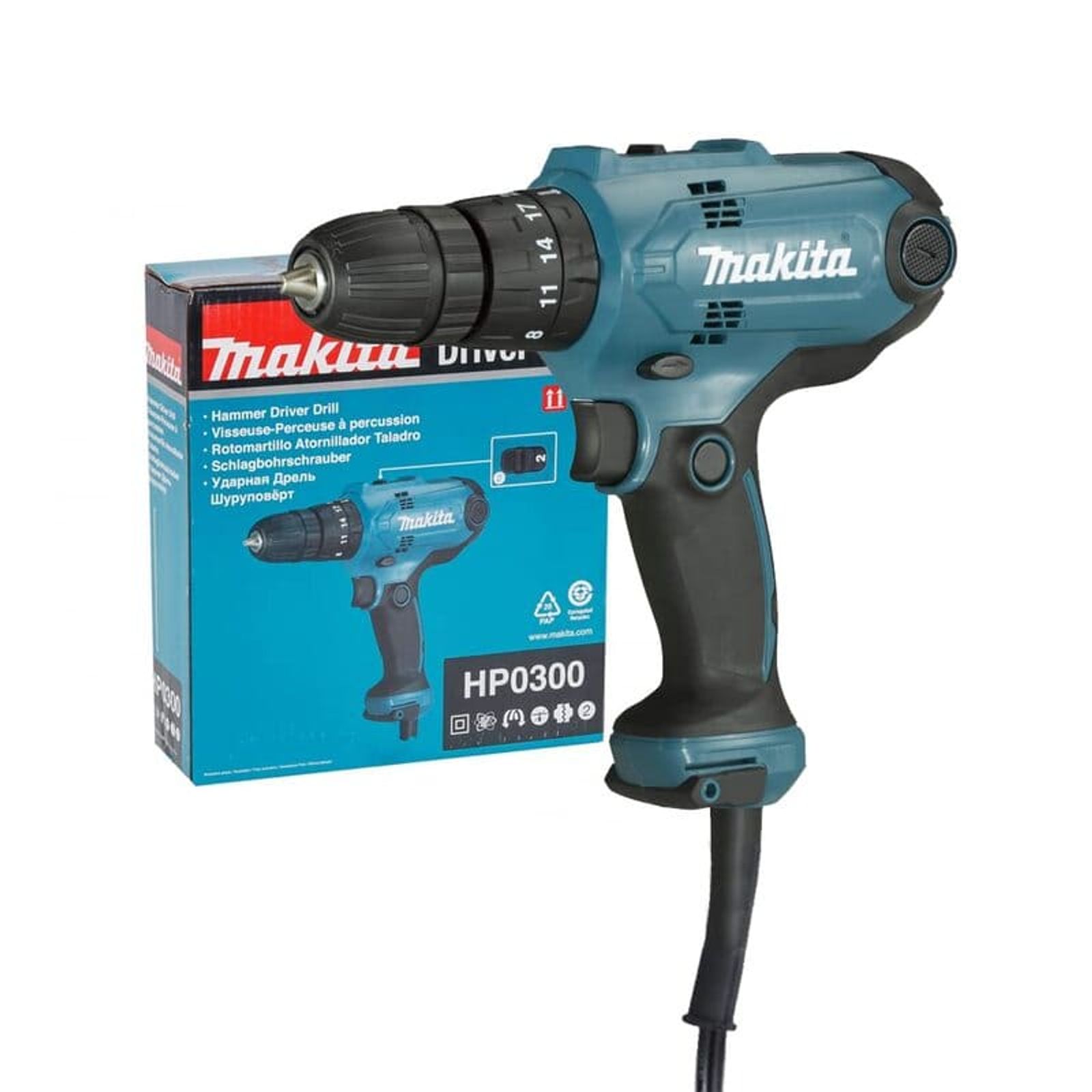 36353896-1600-1600 Furadeira Parafusadeira de Impacto 3/8" 320W HP0300 Makita - Imagem 1