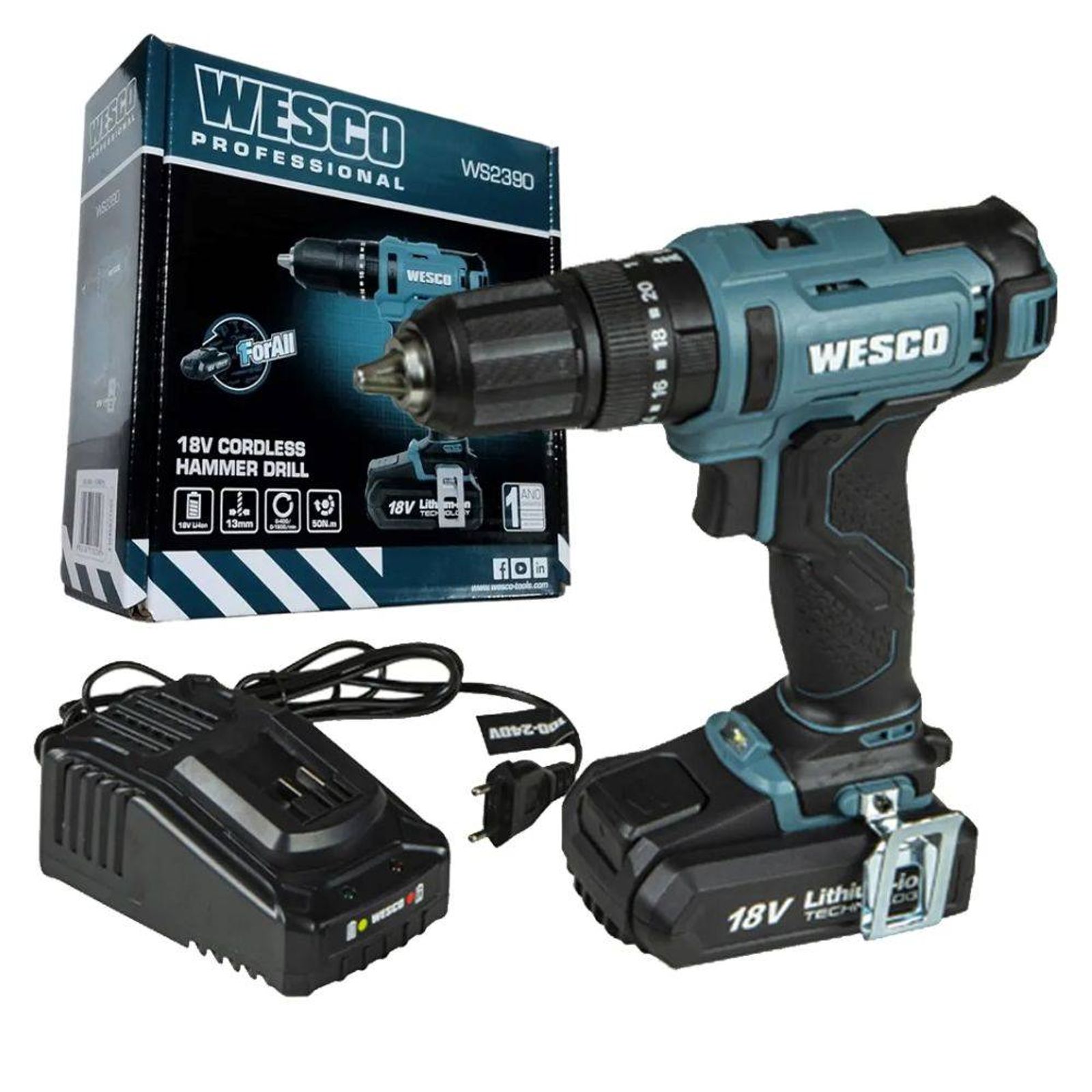 36476173-1600-1600 Furadeira Parafusadeira de Impacto 1/2" 18V 1 Bat WS2390 Wesco - Imagem 1
