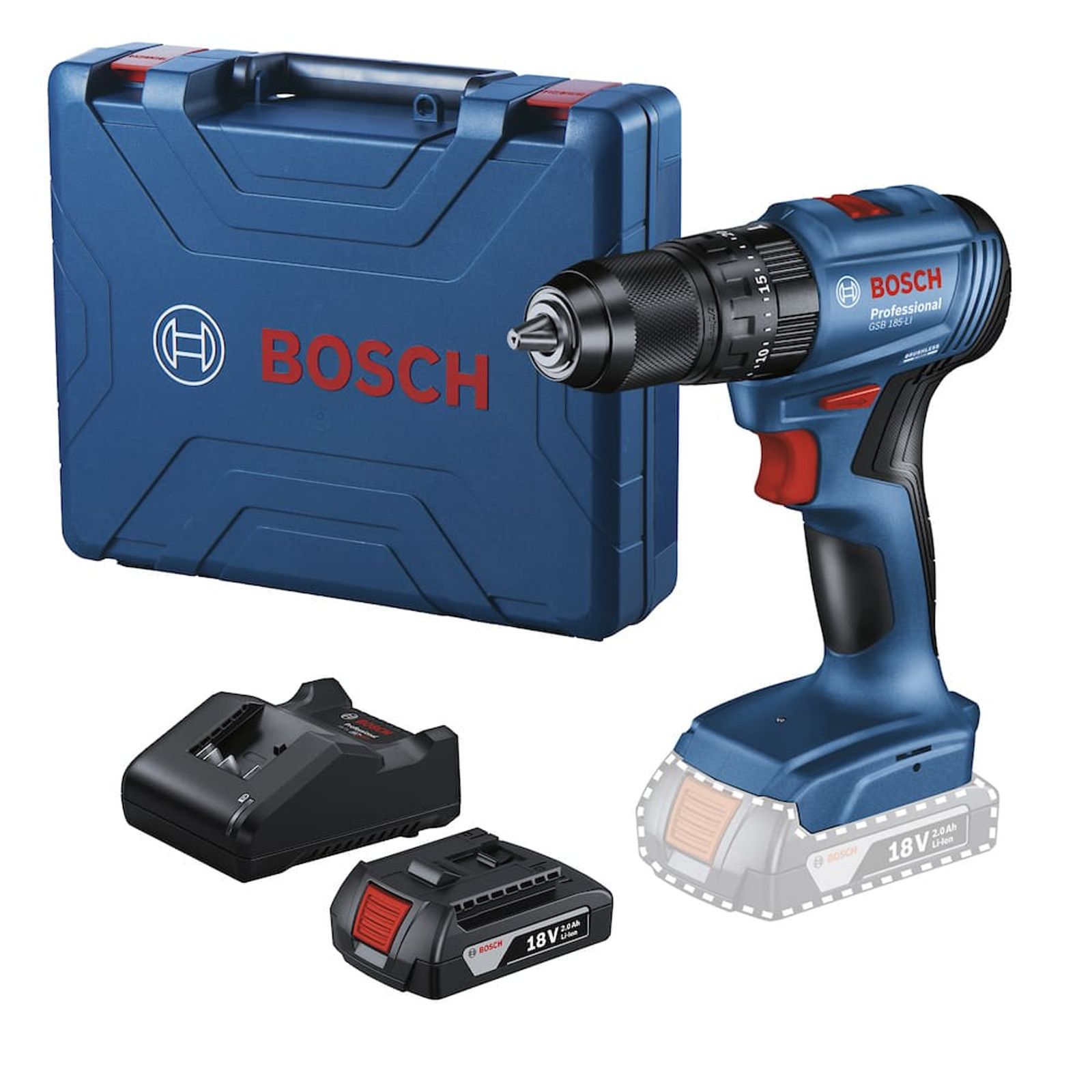 36573226-1600-1600 Furadeira Parafusadeira de Impacto 1/2" 18V 1 Bat GSB185-Li Bosch - Imagem 1