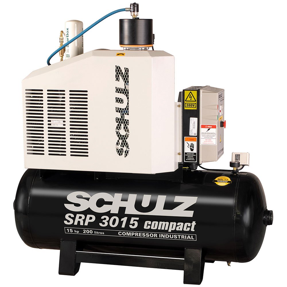 Compressor-de-Ar-Rotativo-de-Parafuso-SR-schulz-9703896-01 Compressor de Ar Rotativo de Parafuso SRP 3015 Compact III 15HP 51 Pés 200L 380V - Trifásico SCHULZ-970.3896-0 - Imagem 1