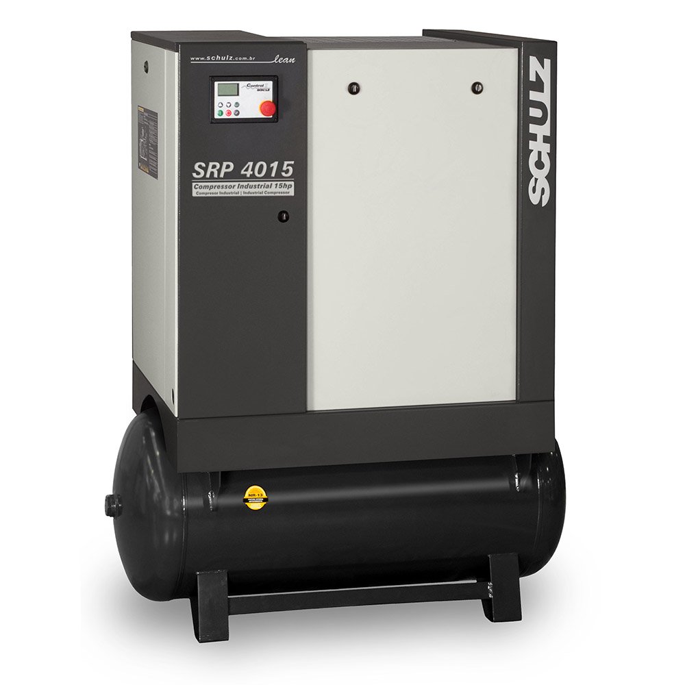 Compressor-de-Ar-de-Parafuso-com-Reserva-schulz-9703471-01 Compressor de Ar Parafuso SRP LEAN 4015 com Reservatório 230L 45 Pés 15HP 380V SCHULZ-970.3471-0 - Imagem 1