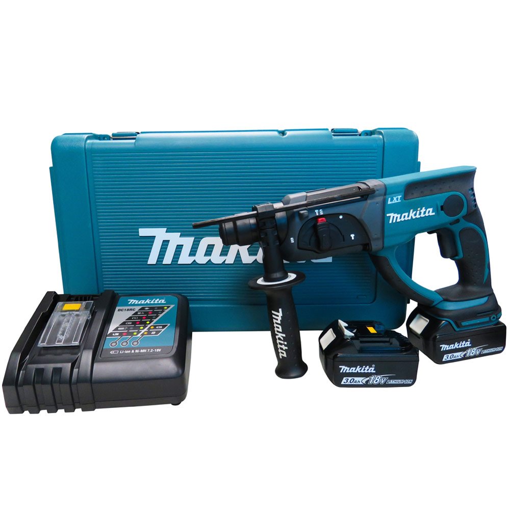 Martelo-Rotativo-Rompedor-19-Joules-a-Ba-makita-dhr202rfe1 Martelete Rotativo Rompedor SDS Plus 1.9J 18V com 2 Baterias Carregador Rápido Bivolt e Maleta MAKITA-DHR202RFE - Imagem 1